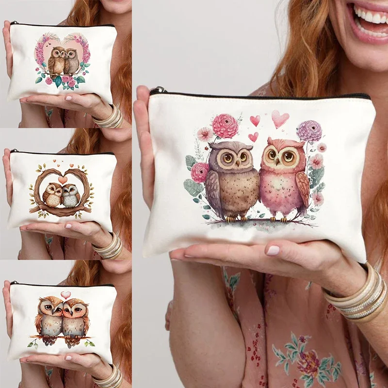 Owl's Love Make Up Bag Cosmetiquera Makeup Products Bags for Girls School Pencil Case Square Bag Travel Toiletry Bag Beauty Case