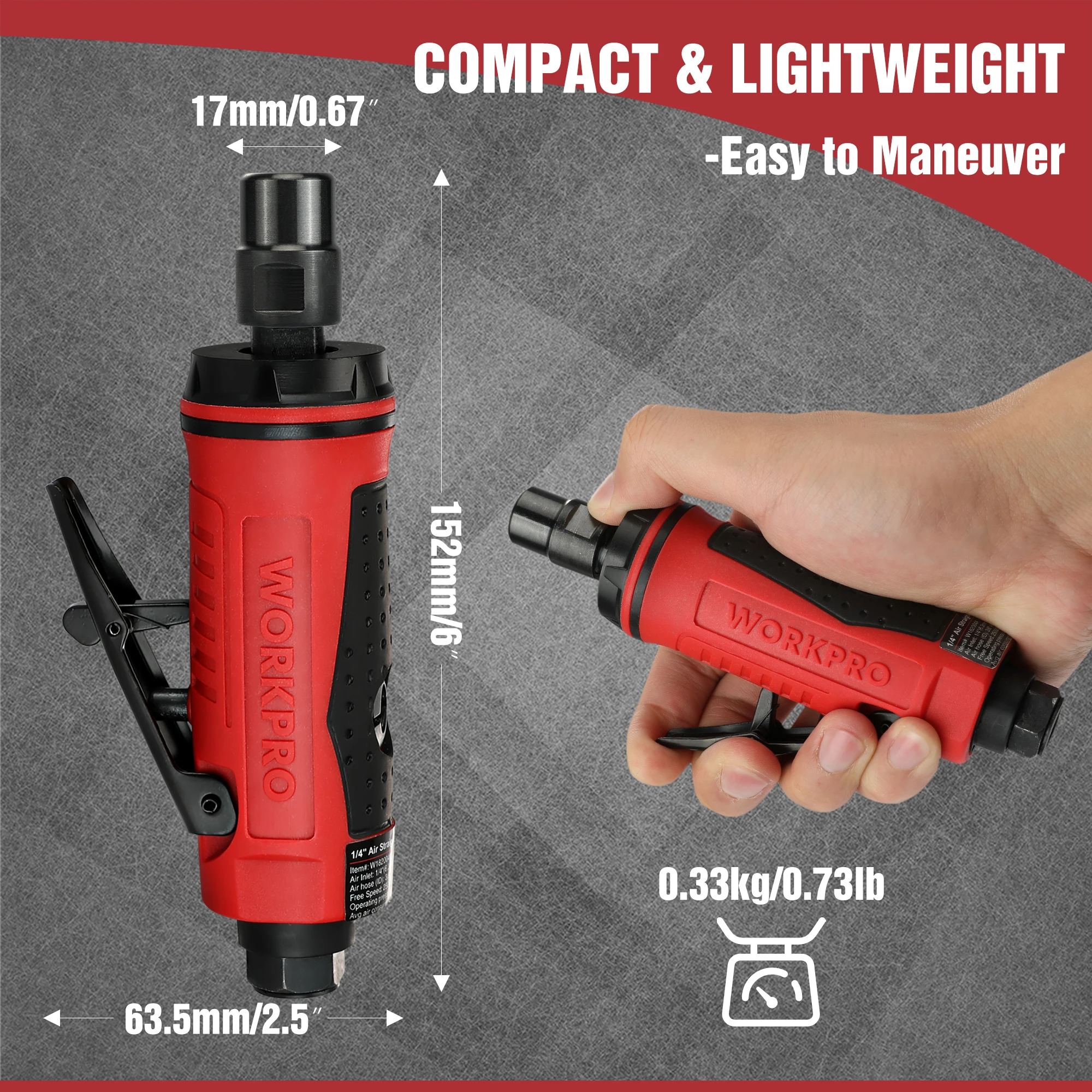 Smerigliatrice pneumatica WORKPRO, smerigliatrice pneumatica diritta da 1/4 pollici, smerigliatrice pneumatica per rettifica, taglio, lucidatura ect