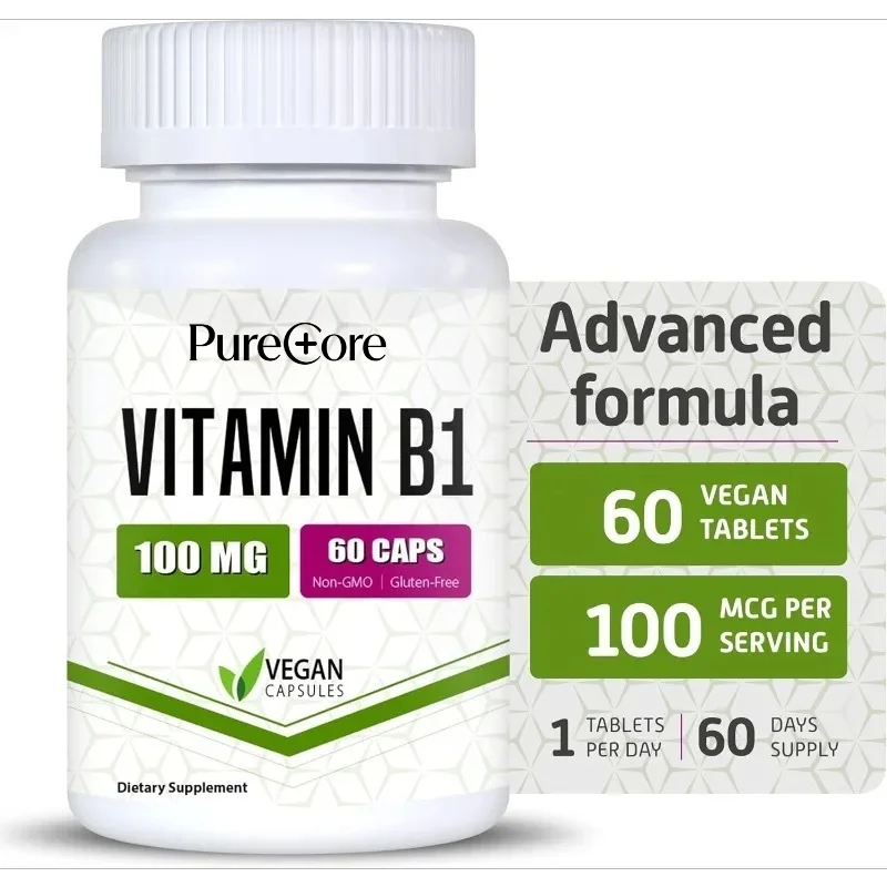 Vitamin B1 100mg  60 Capsules of Thiamine Supplement Support Overall Health  Non GMO Gluten Free (60 Capsules)