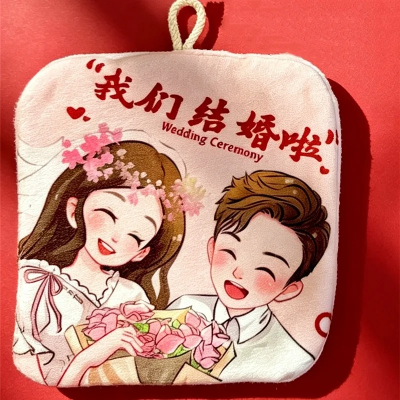 Festive Cute Cartoon Handkerchief Towel Absorbent Bathroom Hanging Hand Towel Wash Square Towel Kitchen Wiping Cloth