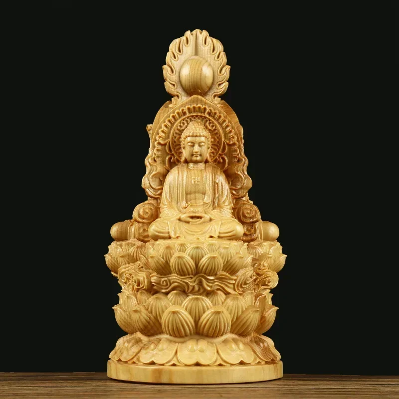 Wooden Guanyin, Ru Laifo, Di Zangwang lotus Buddha statue Solid wood three-dimensional carving Chinese  Home feng shui statue