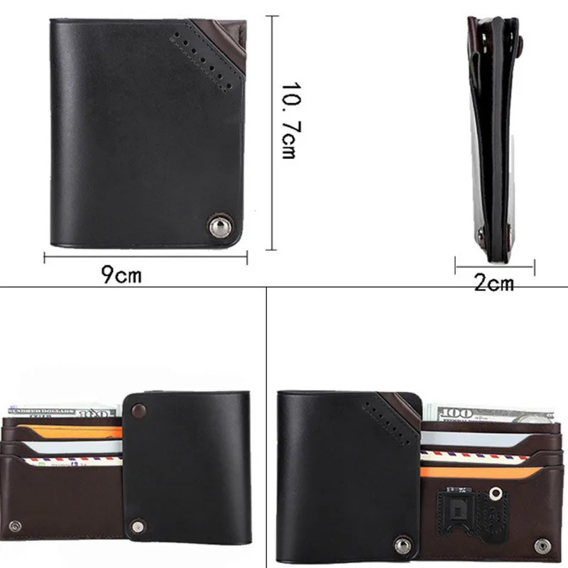 New British Style Head Layer Cowhide Bag Clip Multiple Small Card Positions Coin Purse Holder Male Genuine Leather Wallet Female