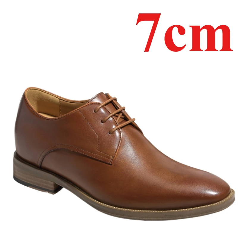 Height-increasing Derby Shoes for Men's Dress Shoe Genuine Leather Increase 7cm Retro Wedding Elevated Pointed Head Oxford Shoes