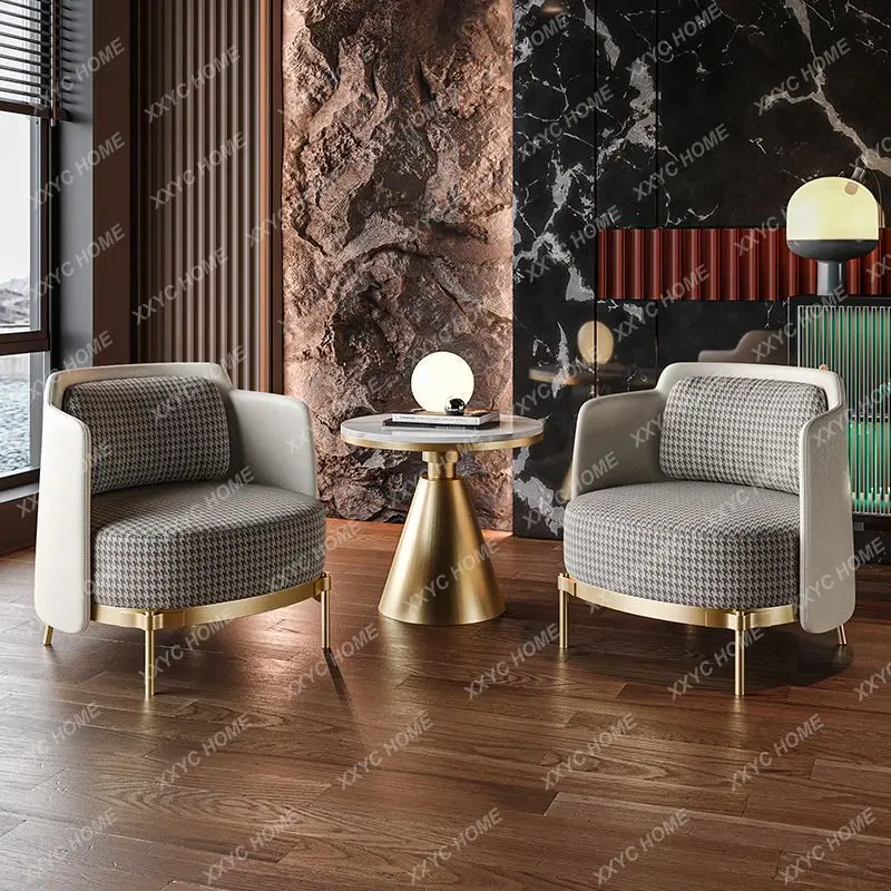 

MM Thousand bird grid leisure chair light luxury single sofa chair wabi sandy wind