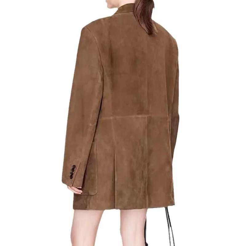 High-End Brown Women Suede Coat Real Leather Outwear Button Outfit Spring Autumn Women Fashion Short Thin Female Jacket