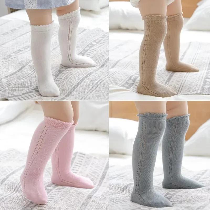 Chaussettes blanches en coton pour bébé garçon et fille, longues, style espagnol