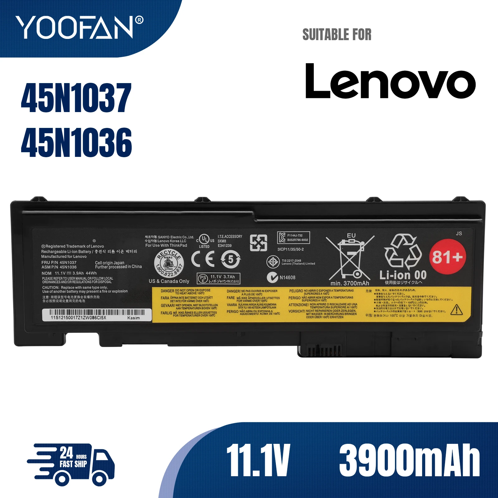 

YOOFAN 11.1V 44Wh Original New T430s T420S Laptop Battery for Lenovo ThinkPad 45N1036 45N1037 45N1038 0A36309