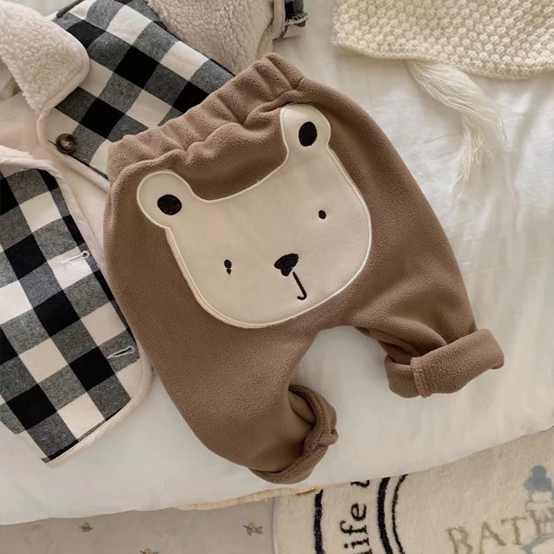 Baby Winter Warm Pants Newborn Korean Version Haren Pants Bear pattern Stretch Trousers Toddler Boys Girls Clothes for 0-2Years