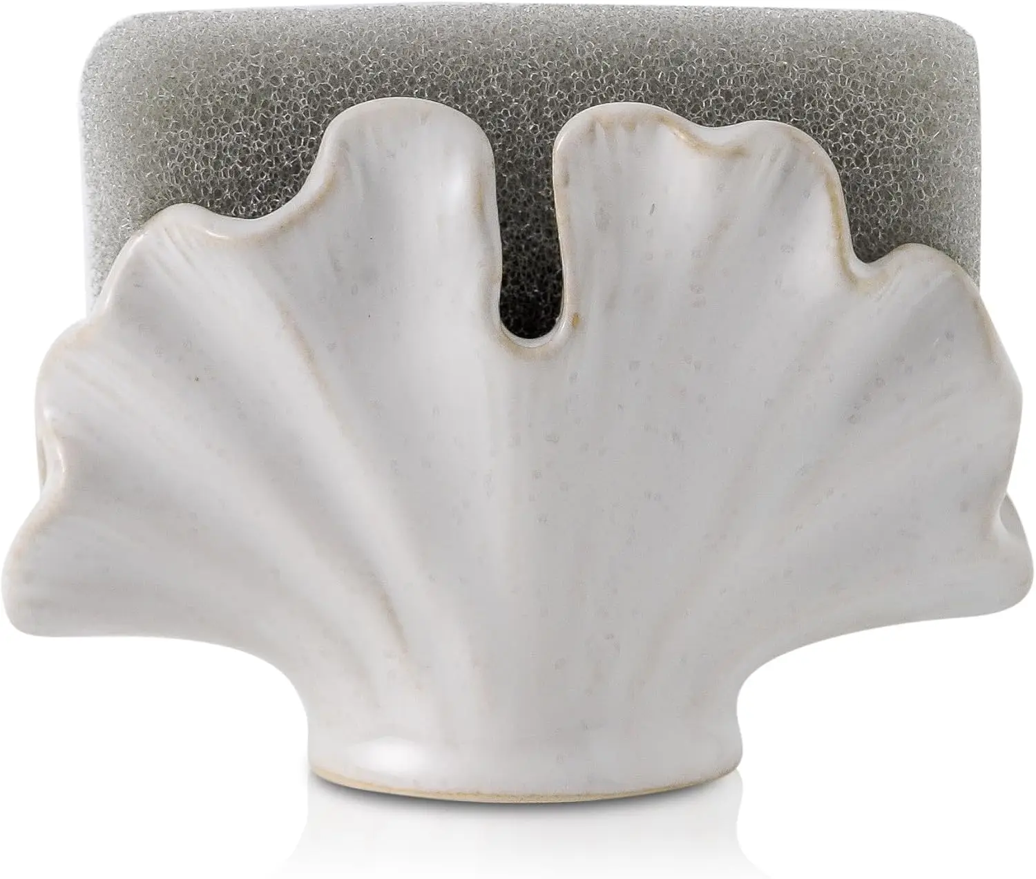 

Compact Ceramic Sponge Holder for Kitchen Sink, Scouring Pad and Dish Sponge Organizer, White