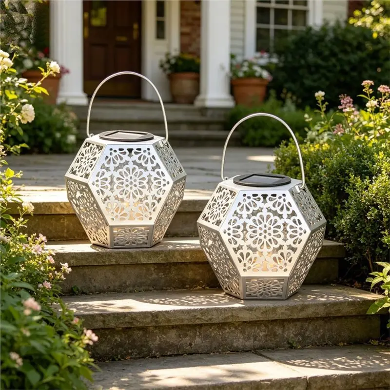 ABJO-Vintage Design For Yard Table Patio Solar Lanterns 2PCS Outdoor Garden Hanging Lanterns Retro Style