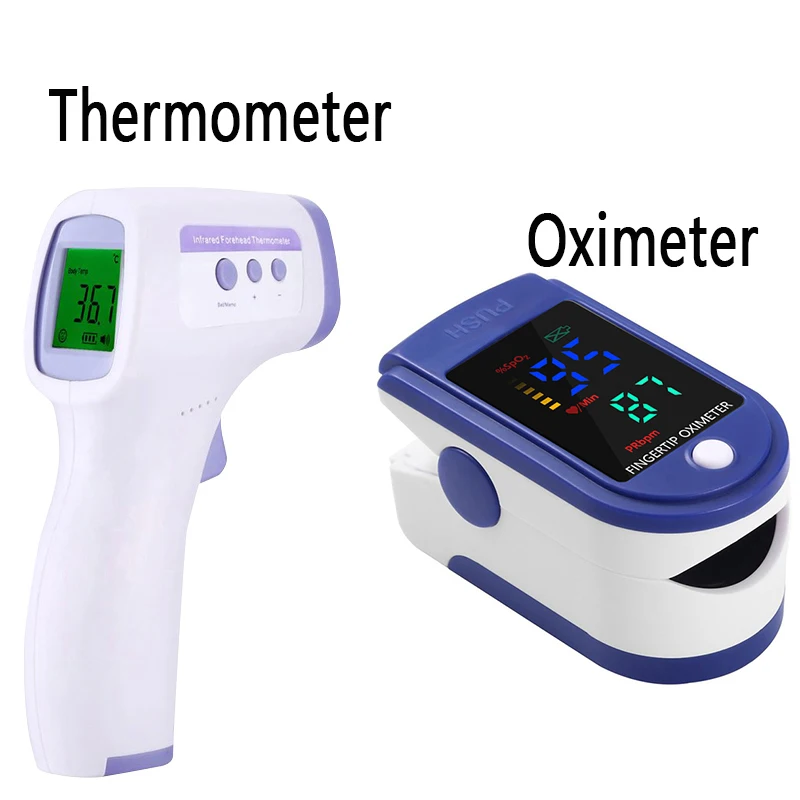 Non Contact Infrared Forehead Thermometer Celsius Fahrenheit Handheld Electronic Infrared Gun Medical Finger Pulse Oximeter