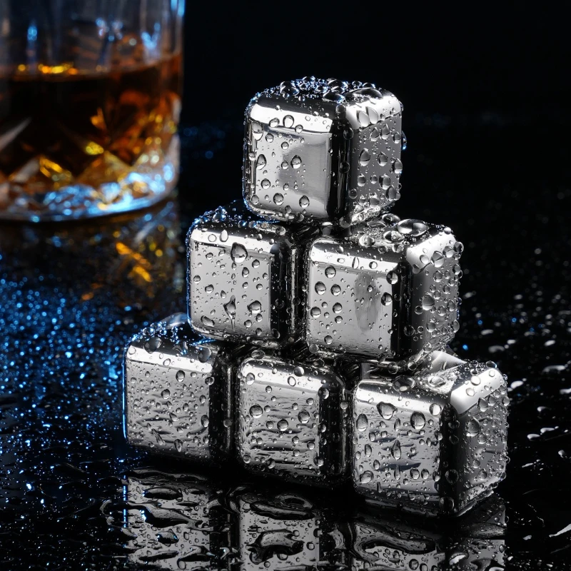 

6pcs Red Wine Ice Cubes Stainless Steel Ice Cubes Ice Wine Stone Whiskey Frozen Ice Cubes Cube Chilling Party Bar Accessories