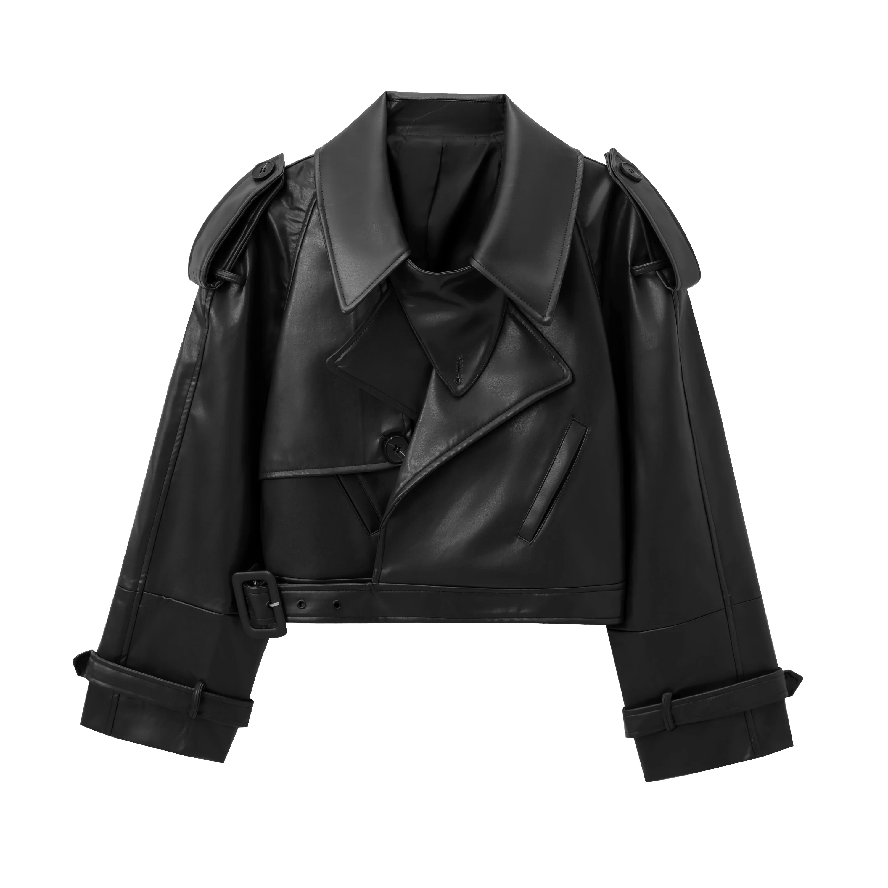 TRAF Faux Leather Bomber Jackets for Women Fashion Cropped Jacket Woman Streetwear Outerwears Long Sleeve Jacket Women Coats