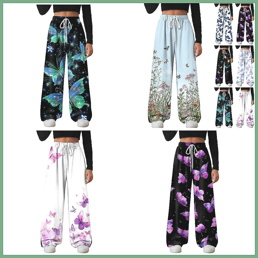 

Women's High Waist Palazzo Pants - Boho Wide Leg Summer Beach Pants, Casual Vacation & Daily Wear