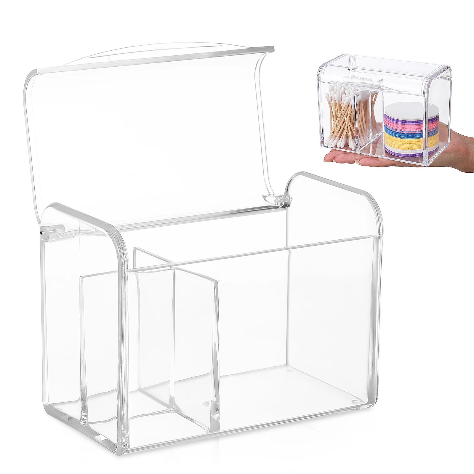 

Large Capacity Swab Container Acrylic Ball Holder Lid Double Compartments Organizer Desktop Storage Box For Earrings