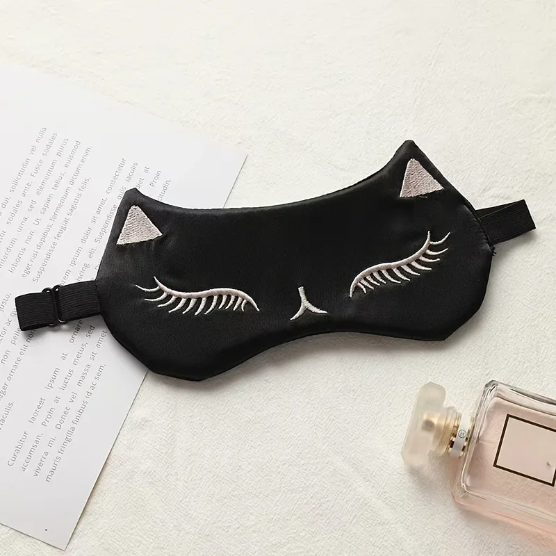 Imitation Silk Cat Sleep Eye Mask, Breathable Light‑Blocking Adjustable Eye Cover for Home & Travel Use