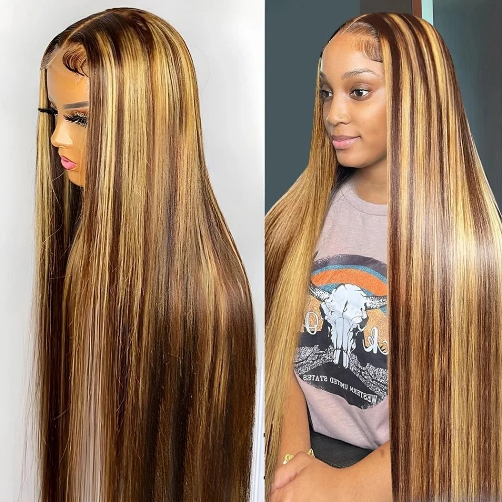 

40-дюймовый парик из натуральных волос с эффектом омбре, прямой, с цветными вставками, 13x6 HD кружевной фронтальный парик, 13x4 полностью кружевной парик, 100% натуральные волосы