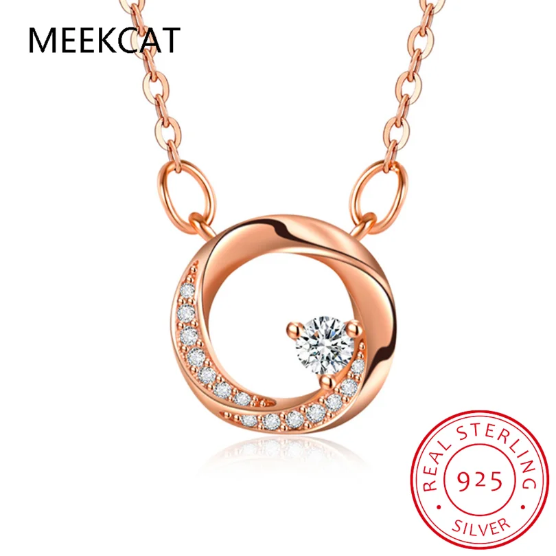 S925 Sterling Silver Full Diamond Zircon Simple Möbius Strip Clavicle Chain Choker Colar de Prata Women's Fine Jewelry