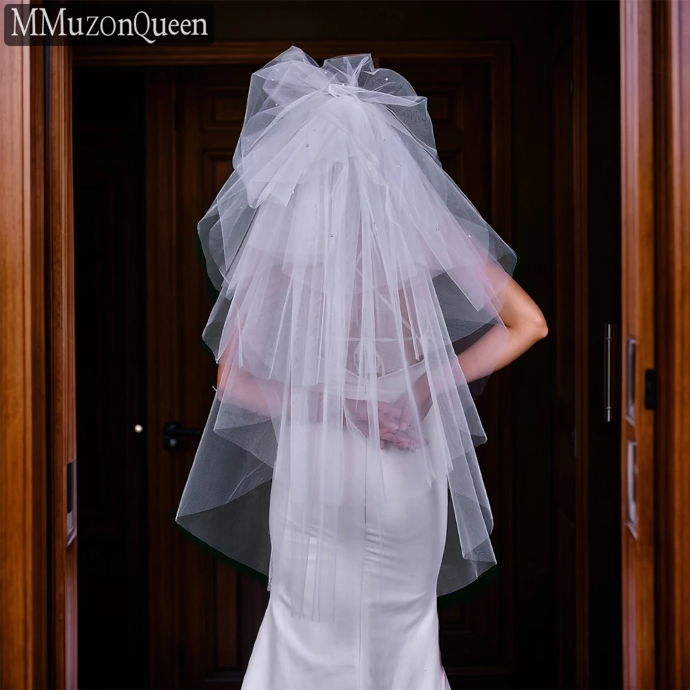 MMQ Weißer Brautschleier für Hochzeiten, mehrschichtiger Perlenschleier mit Haarkamm, eleganter Hochzeits-Kopfschmuck-Zubehör für die Hochzeit M103