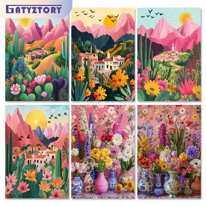 

GATYZTORY Painting By Number Pink Scenery HandPainted Art Drawing On Canvas DIY Gift Pictures By Number Flowers Kits Home Decor