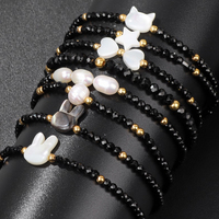 Fashion Natural Shell Bracelet Black Spinel Bracelet Cat Rabbit Charm Freshwater Pearl Bangles Elastic Jewelry Female Wholesale