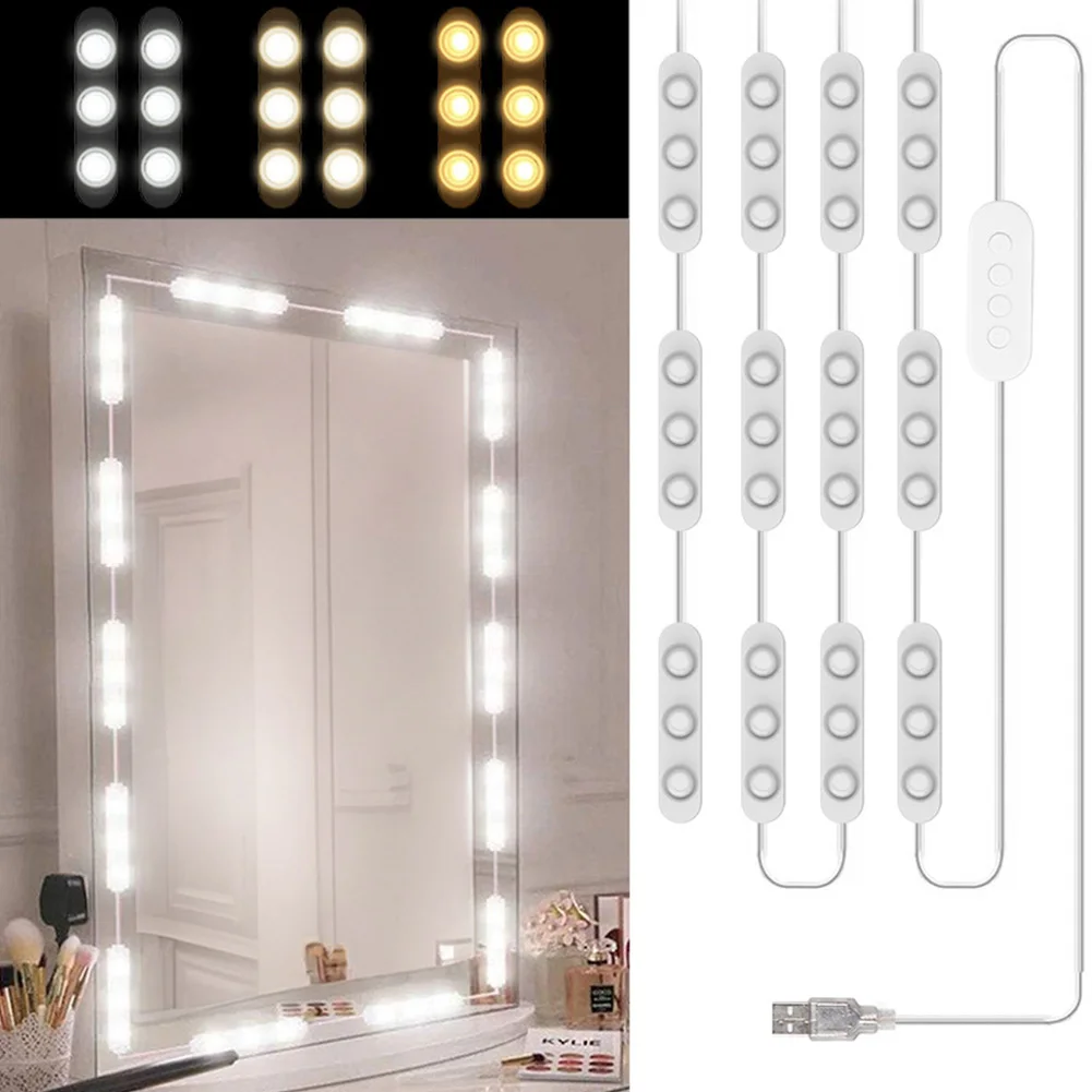 Bande lumineuse LED étanche flexible pour table de maquillage et miroir, 3 documents, température, USB, 10 pieds