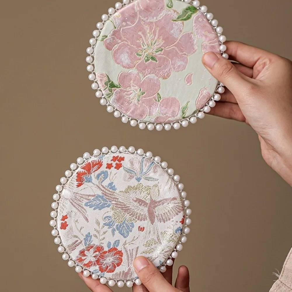 Swallow Vintage Pearls Edge Coaster Cloth Tabletop Protection Brocade Cup Mat Non Slip Elegant Teapot Mat Tea Ceremony