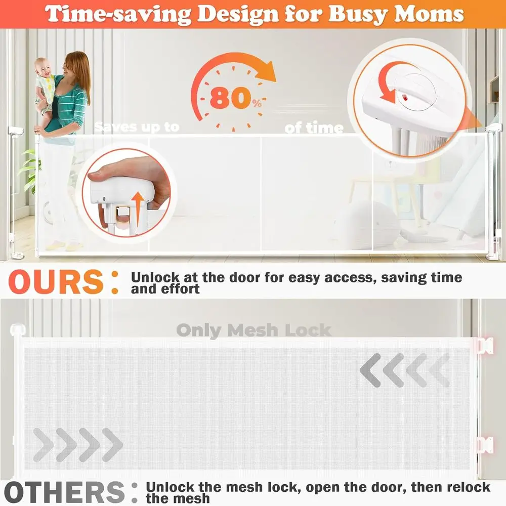 Porte rétractable extra large 236 pour bébé et chien – Barrière de sécurité en maille haute 37 pour grands espaces