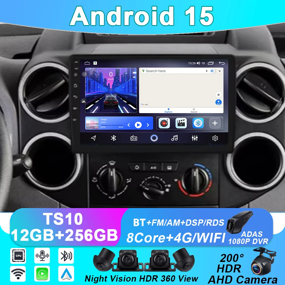 

Android AUTO Stereo bluetooth 4G WIFI For Citroen Berlingo B9 Peugeot Partner 2008 - 2019 CarPlay 9'' Android 15 Car Radio 2 DIN