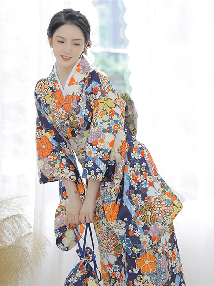 Japonês tradicional das mulheres quimono flor cerejeira estampas manga longa formal yukata fotografia vestido cosplay traje palco wear