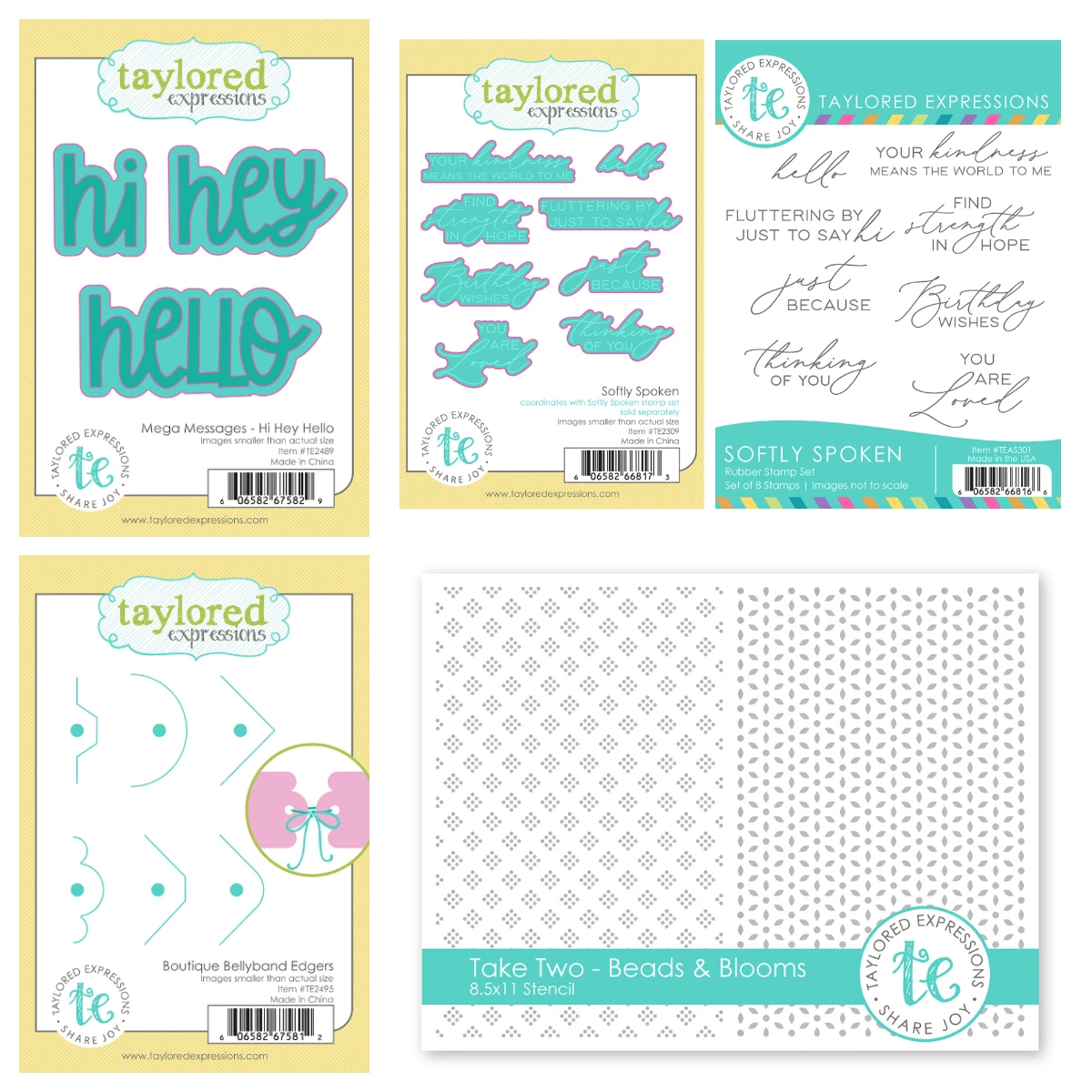 Taylored Expressions Nuevo Set de Troqueles de Corte Hi Hey Hello Mega Messages, Plantillas Beads & Blooms, Set de Sellos Transparentes para Scrapbooking DIY y Manualidades