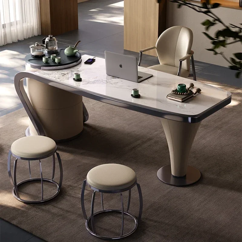 

Minimalist tea table and chair combination designer high-end balcony modern light luxury rock slab book Hot sales