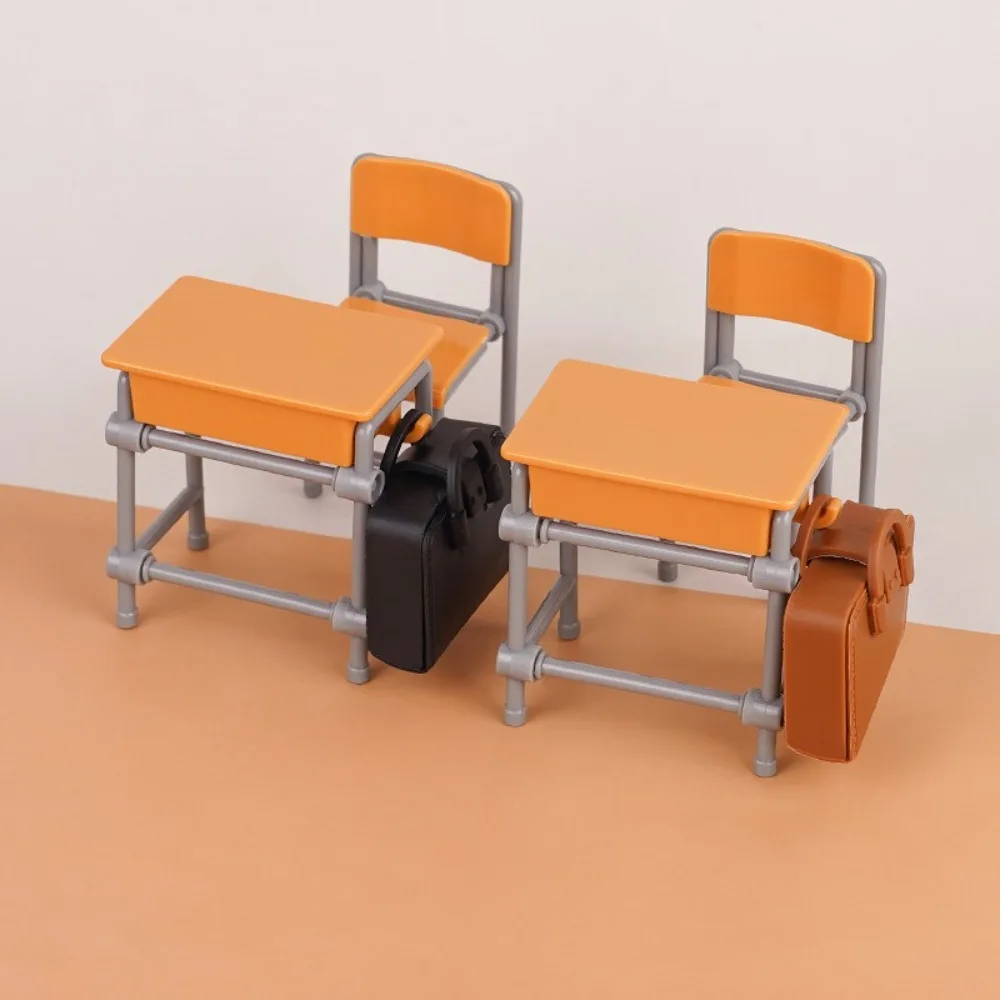 1 Set Schulranzen Miniatur Schreibtische Stühle Möbel Klassenzimmer Modell Mini Schule Spielset DIY Kunststoff Puppenhaus Zubehör