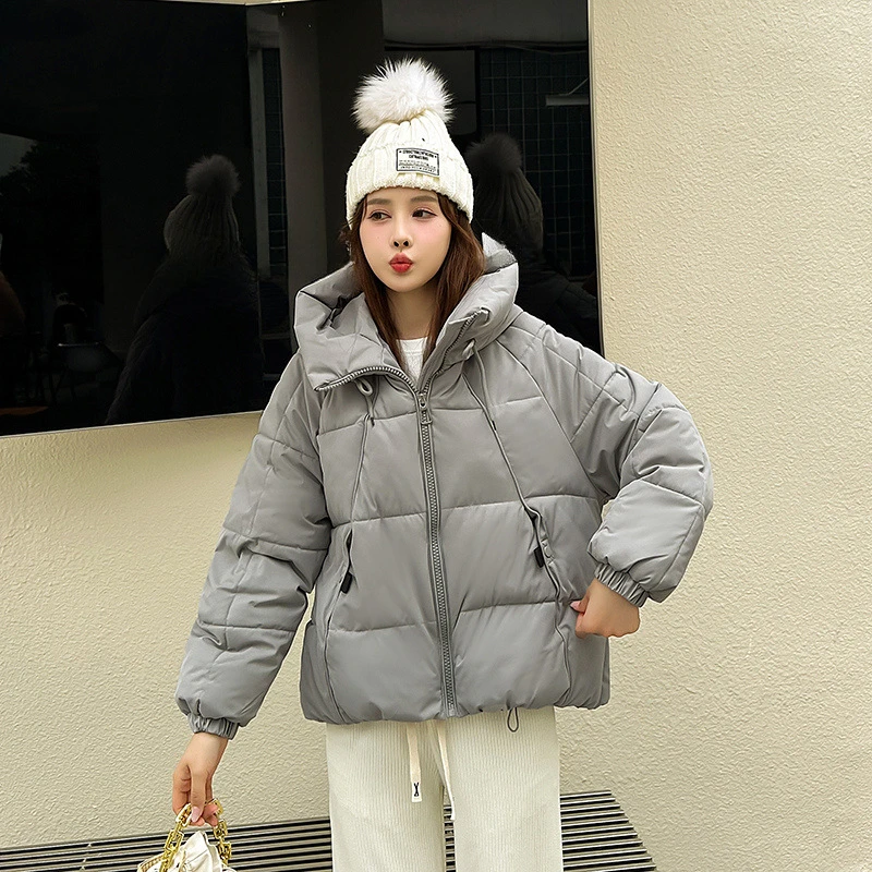 2024 New Fashionable Winter Women's Short Down Cotton Jacket, Casual Internet Celebrity Hooded Zipper Thickened Breadm