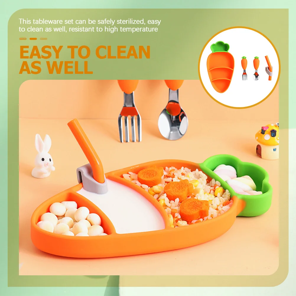 

1Set Carrot-Shaped Toddler Plate Spoon Fork Set Non-Toxic Materials Comfortable Feeding Kit for Weaning and Home Use