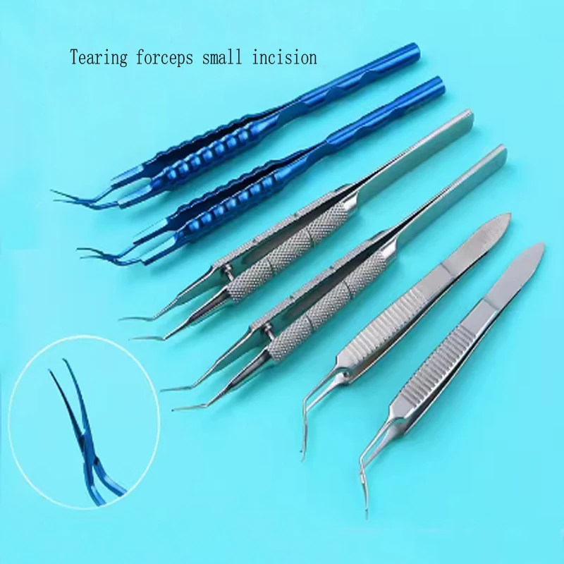 Aço inoxidável rasgando Fórceps para Oftálmica Microsurgical Instruments, liga de titânio, ângulo curvo, Haff, 1.8mm