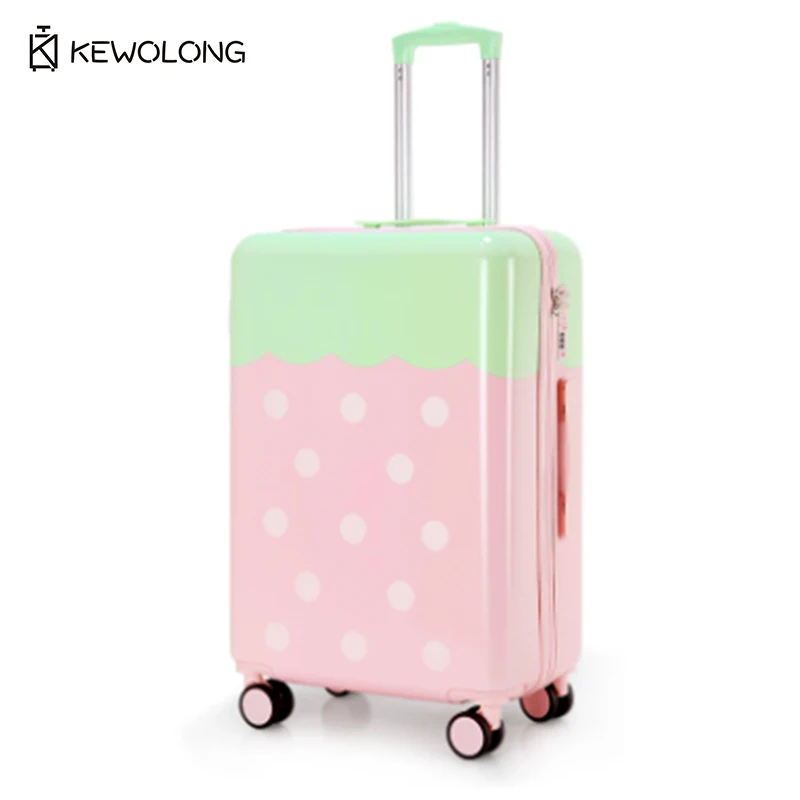 

Cute Strawberry Print Carry On Luggage, Cartoon Spinner Suitcase Large Capacity for Short Trip Travel, Fast Shipping