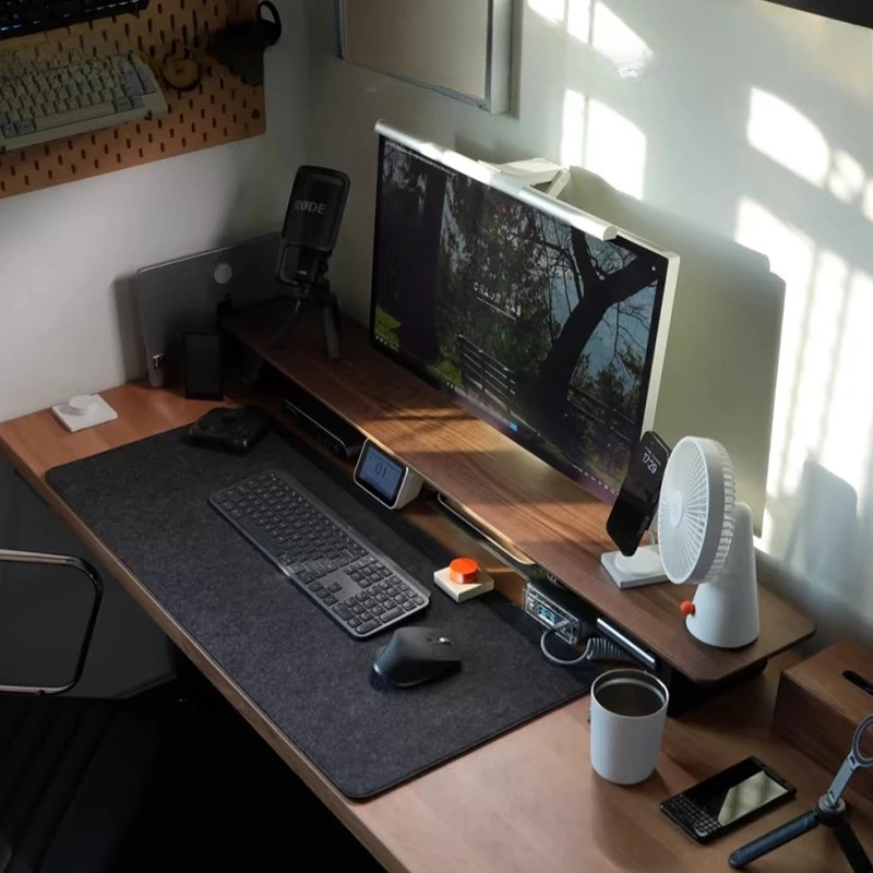 Walnut Monitor Stand with Drawer Ergonomic Desk Organizer Computer Screen Riser Office Wooden Elevation Frame for Laptop Desk