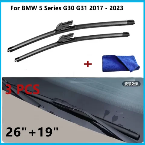Щетки переднего стеклоочистителя автомобиля для BMW 5 серии G30 G31 2017-2023 резиновые щетки для лобового стекла автомобиля 26 "+ 19" аксессуары для стеклоочистителей
