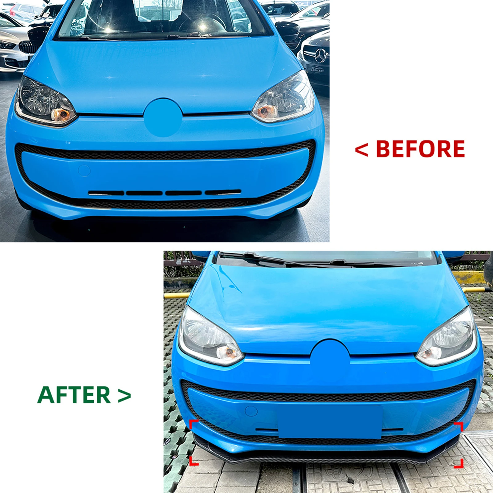 

Накладка-сплиттер на передний бампер для Volkswagen UP 2011-2015, глянцевый черный/под карбон, защита кузова