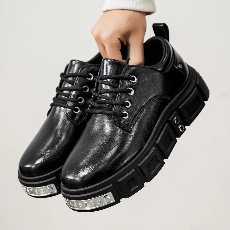 Men's Spring New Style High-end Thick-soled Sneakers with Elevated Heels Trendy Casual Men's Shoes