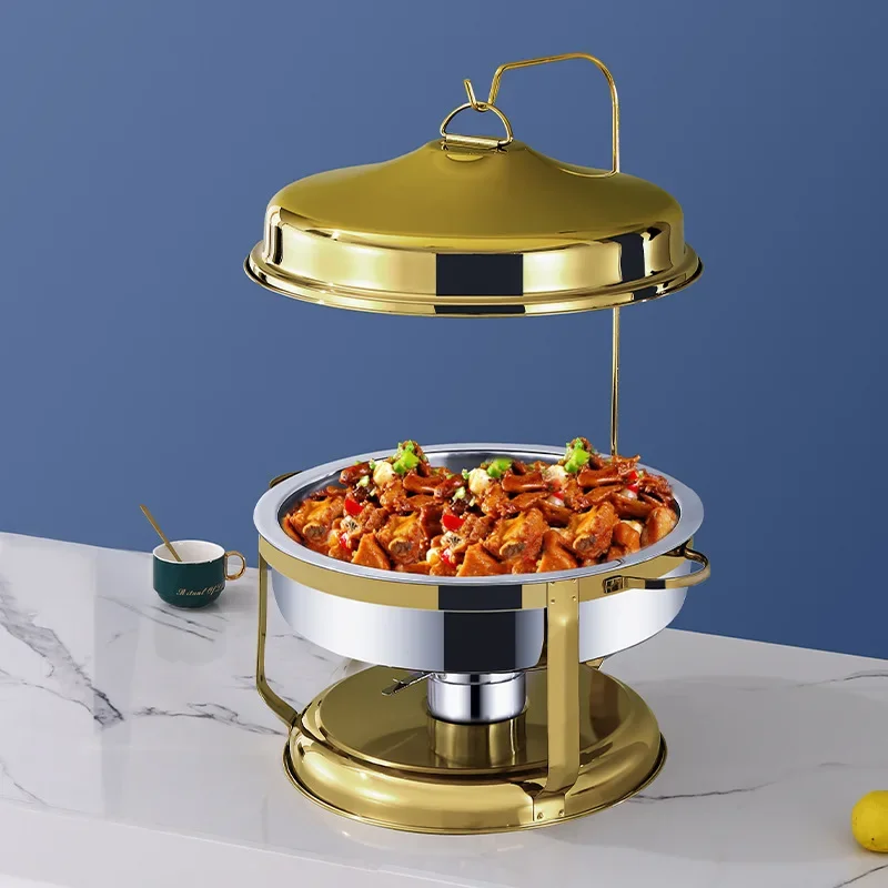 Latest 6 Liters Stainless Steel Hanging Catering Buffet Luxury Food Warmer Gold Chaffing Dishes