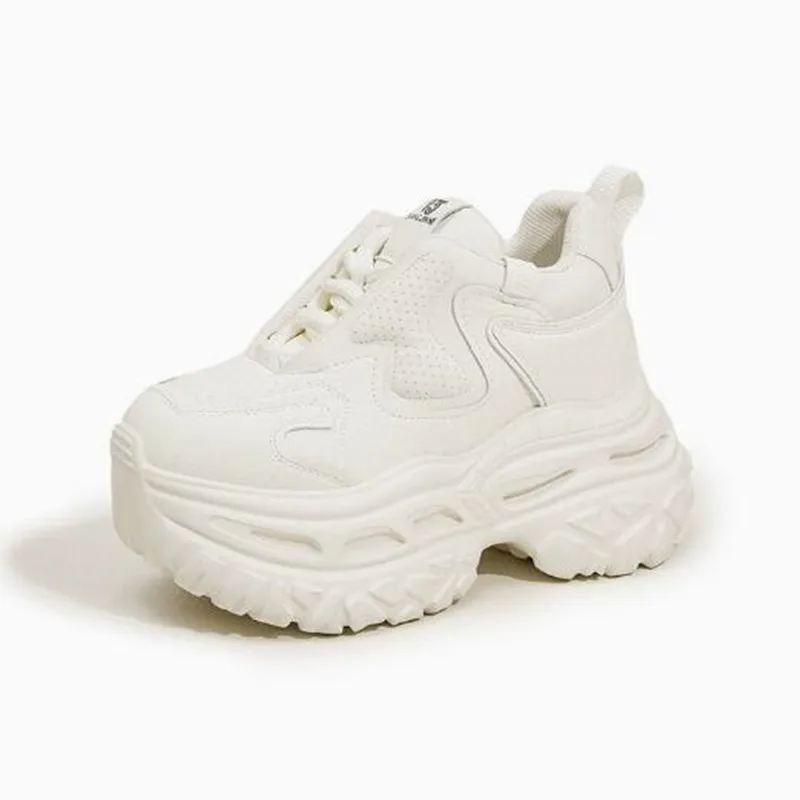 9CM 2026 Women Microfiber Leather Shoes New Spring High Platform Wedge Heels Casual Vulcanize Shoes Autumn Chunky Sneakers Woman