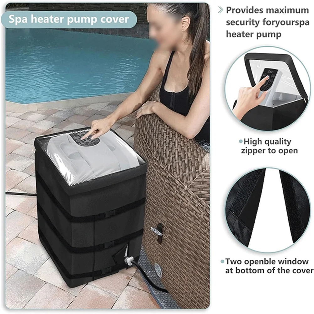 

Крышка насоса обогревателя спа с водонепроницаемым и пылезащитным материалом. Удобная застежка-молния для наружных спа-насосов.