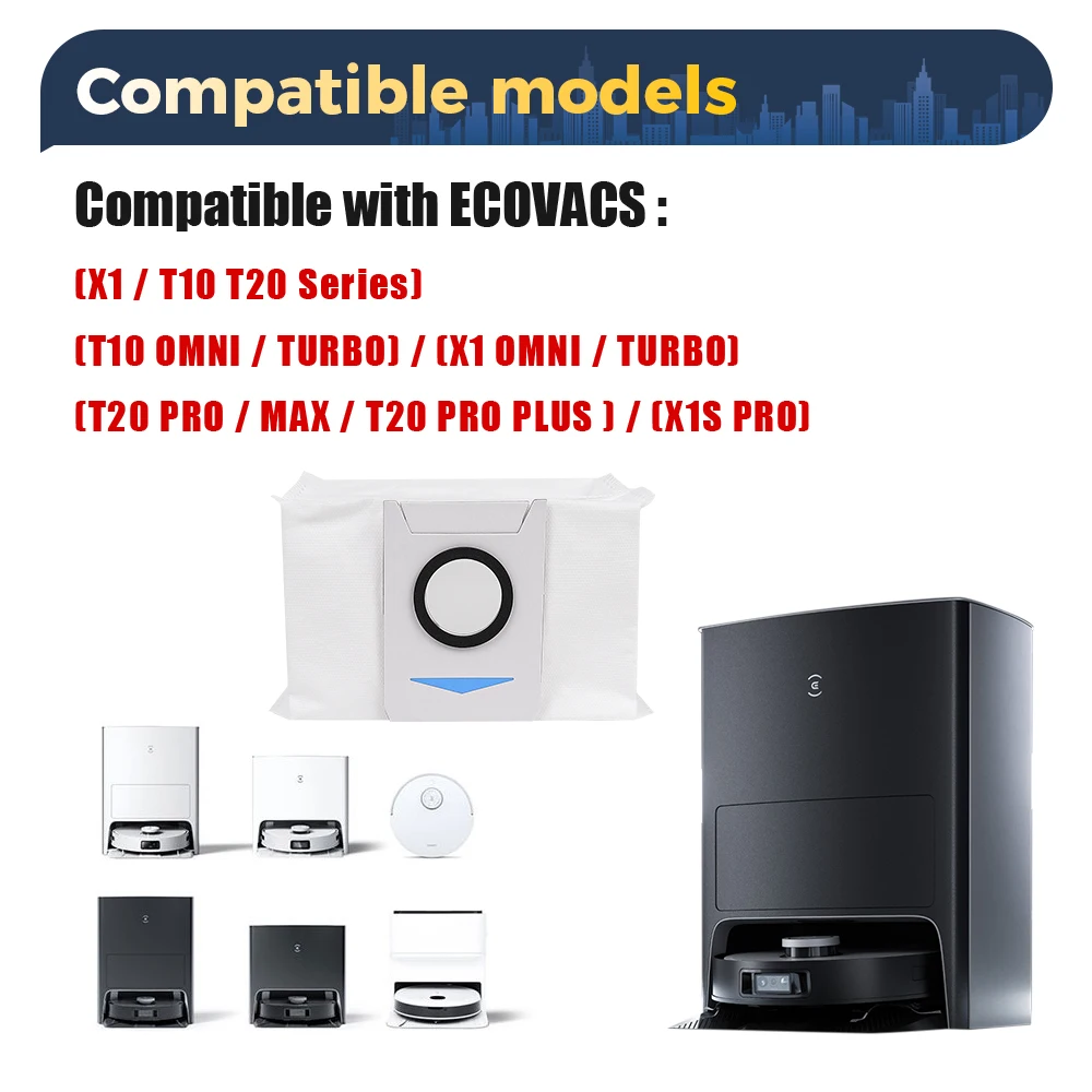 كيس جمع الغبار ل Ecovacs Deebot X1 OMNI/TURBO/T10 OMNI/TURBO/T20 Pro مزبلة كيس النفايات مكنسة كهربائية روبوت كيس لجميع الغبار