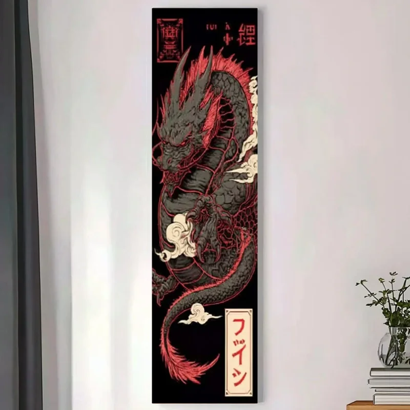 1pc Black Red Dragon Auspicious Cloud Vertical Tapestry, Printed Wall Hanging Decor for Living Room Entrance Restaurant Corridor