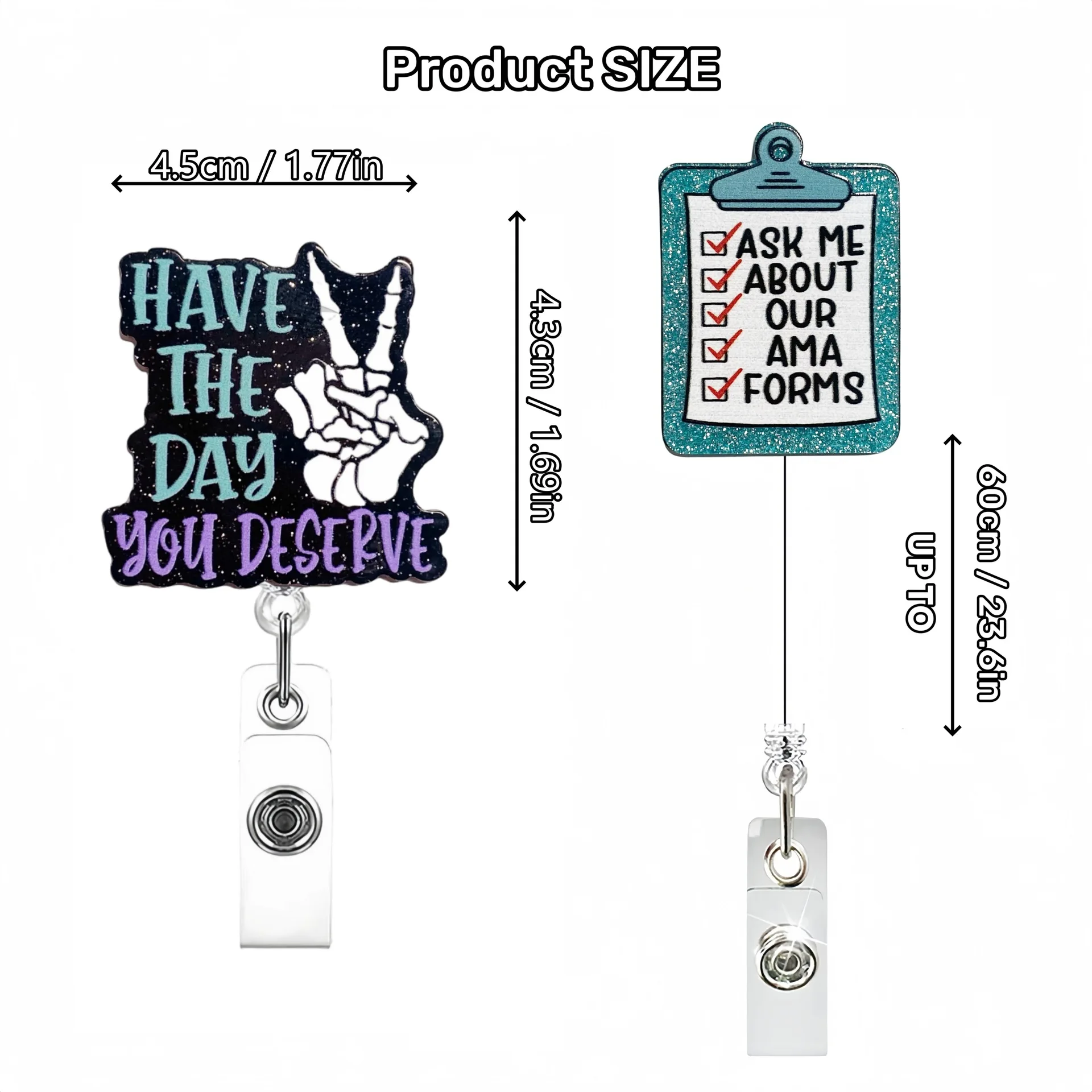 2026 New Design 1 Piece Glitter Acrylic Funny Retractable Nurse Doctor Badge Reel Anime ID Card Holder Key Chains Alligator Clip