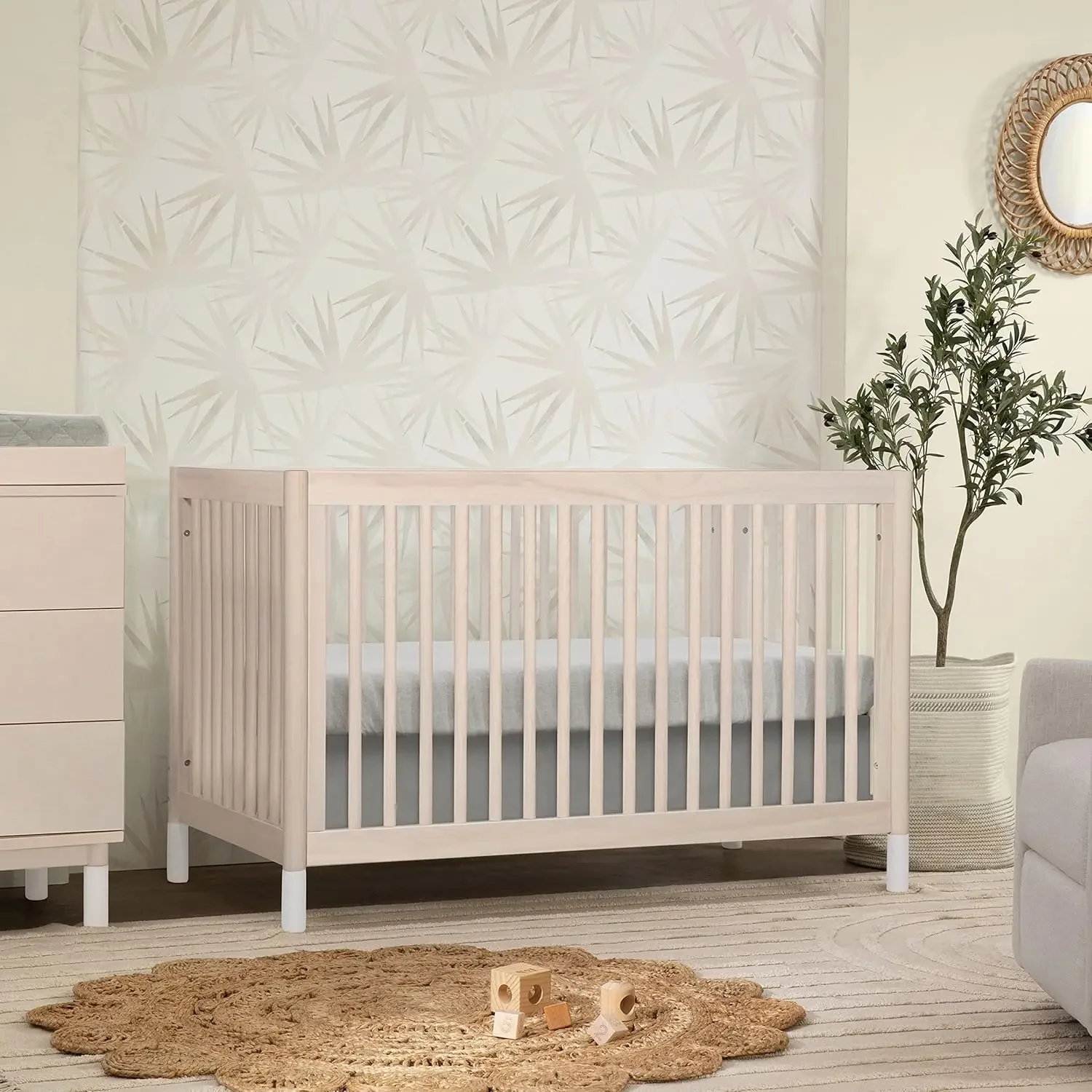 Babyletto Gelato 4-in-1 Convertible Crib with Toddler Bed Conversion in Washed Natural and White, Greenguard Gold Certified