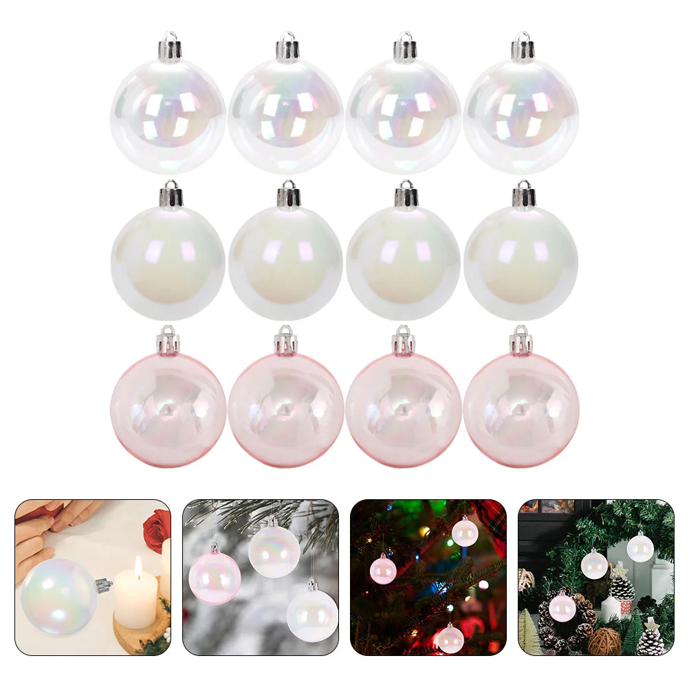 12 Pcs Christmas Pearlescent Bubble Colorful Ball Decoration Pendant Xmas Ornaments Earth Plastic Balls