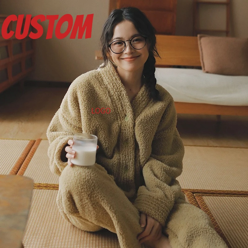 

Осень-зима женская теплая мягкая коралловая флисовая одежда с длинными рукавами из 2 предметов домашняя одежда верхняя одежда удобная модная ночная рубашка с v-образным вырезом